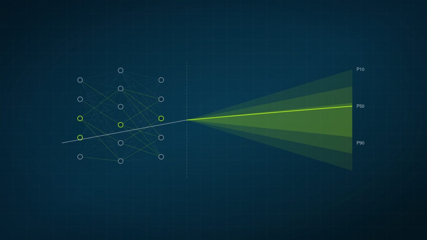 Rede neural conectada a um leque de cenários probabilísticos de prazo P10, P50 e P90