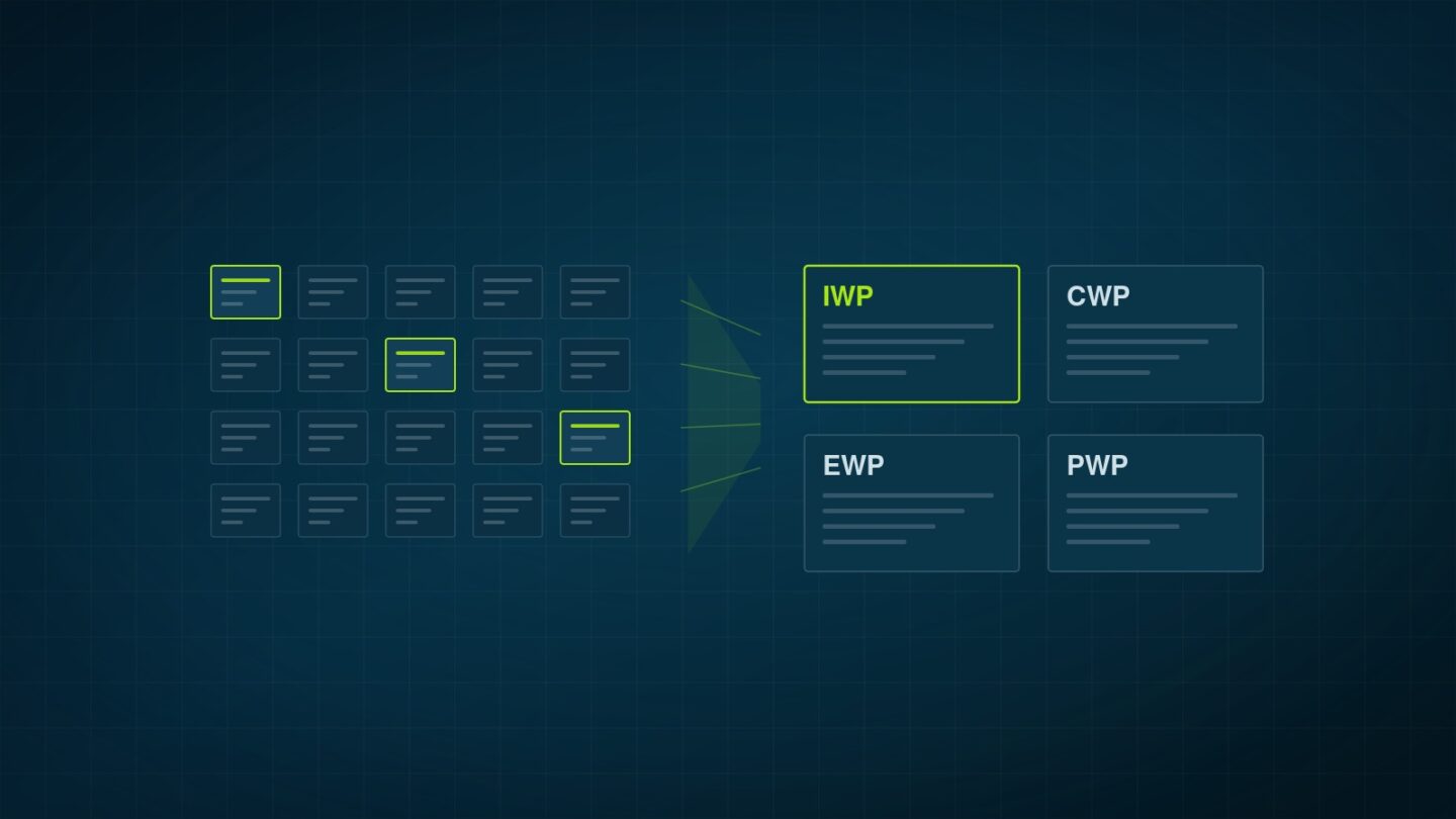 Cartões de pull plan convergindo para pacotes de trabalho IWP, CWP, EWP e PWP
